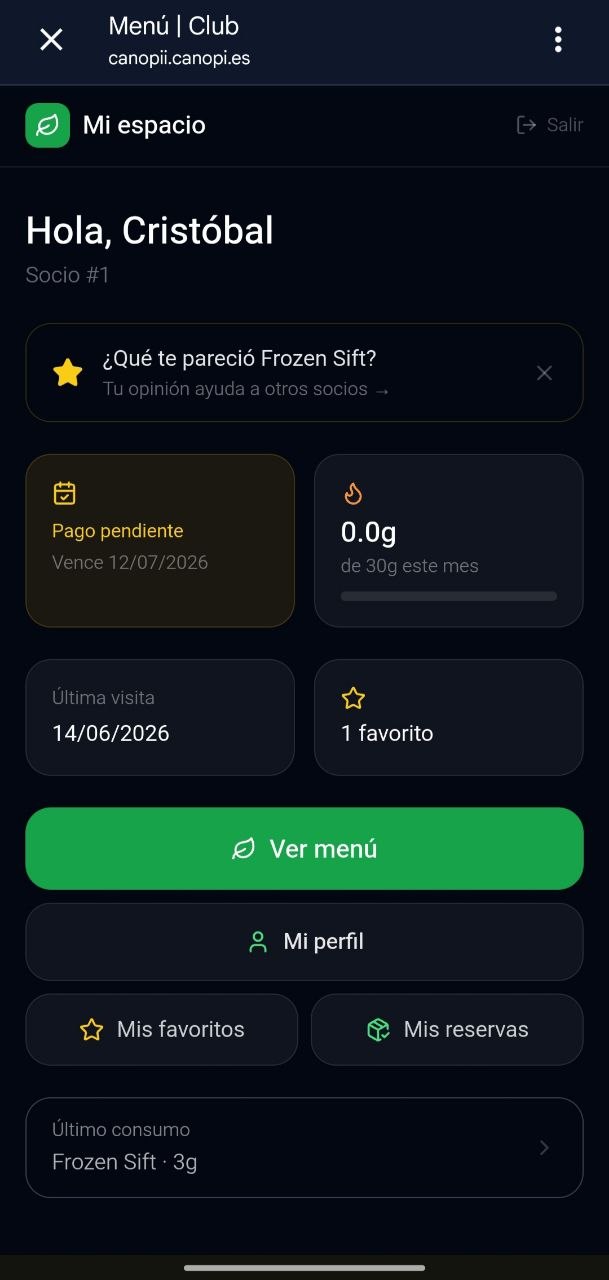 Espacio privado del socio en la app de Canopi